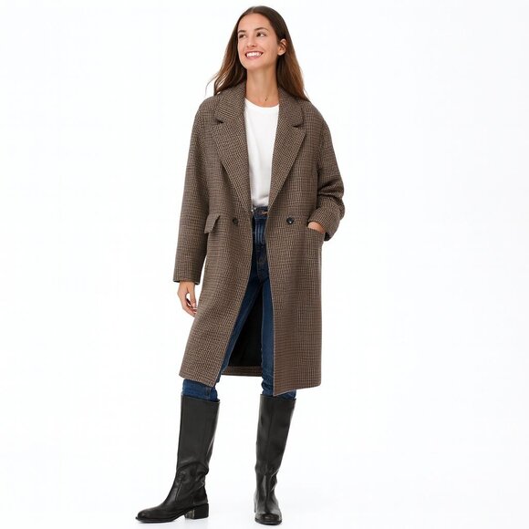 ZARA Medium Tailored Houndstooth Wool Coat - Picture 1 of 15